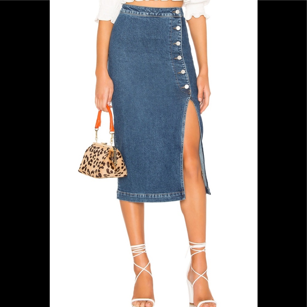 FREE PEOPLE Jasmine Buttoned Midi Denim Skirt 6
